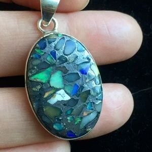 SOLD: 925 SS Ethiopian Opal/Pyrite Pendant